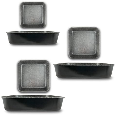 ARCA - Set 3 Teglie Forno Quadrate Antiaderente Lasagnera Cuocipollo Carne Pesce Lavabile In Lavastoviglie In Alluminio Riciclabile Effetto Pietra