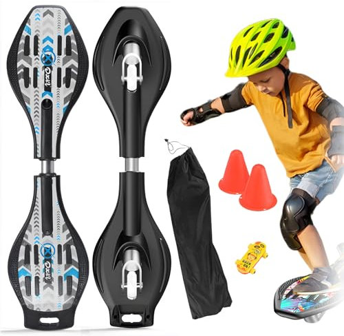 GHBXJX Profi Waveboard Kinder ab 10 Jahre mit ABEC-7, Street Surfing Waveboards Erwachsene, Snakeboard mit Anti-Rutsch Noppen, Skateboard für Mädchen und Junge, Bis 100kg, inkl. Tasche,Spur blau
