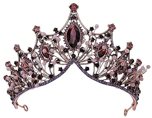 AMAXRcsy Haarkronen für Frauen, Vintage-Bronze, handgefertigt, Kristall-Braut-Diademe, Strass-Kronen, Haarbänder, Hochzeit, Haarschmuck, Krone (Farbe: Schwarz) (B)