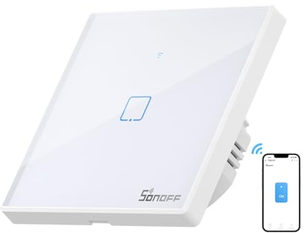 SONOFF Smart Light Switch, WiFi Smart Touch Switch Smart Wall Light Switch Works with Alexa and Google Home, APP Remote Control & 433MHz RF Control, Neutral Wire Required, White, 1 Gang, T2EU1C