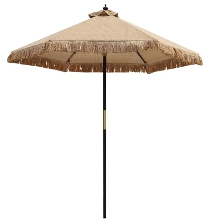 ELZEM 210cm Sonnenschirm Hawaii Strandschirm Mit Quasten Balkonschirm UV-Schutz Tragbar Strohschirm Mit 6 Rippen Marktschirm Mit Tragetasche Für Garten Strand Outdoor