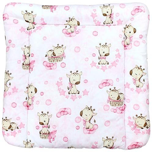TupTam Baby Wickeltischauflage mit Baumwollbezug Gemustert, Farbe: Giraffe/Rosa, Größe: 75 x 85 cm