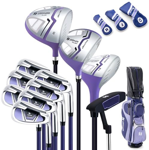 COSTWAY Set Completo di Mazze da Golf per Donna, con Driver 460CC 1, Fairway 3, Ibrido 5, Ferri 5, 6, 7, 8, 9, P e S, Putter e Borsa Portatile Leggera, Destrorso (Viola)