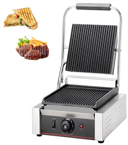 RUYICZB Commercial Panini Press with Grooved Grill Sandwich Maker Machine Electric Contact Grilled Cheese Machine Tuna Melt Omelets Non-Stick Cooking Surface Temperature Control,1800W