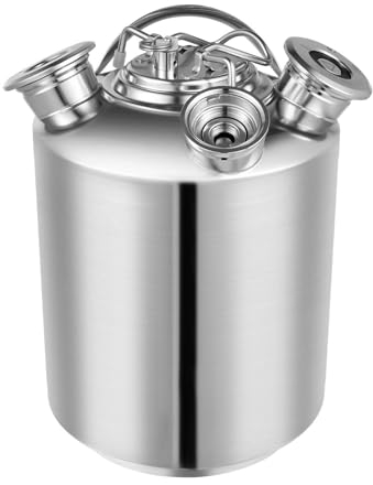 KumuJ Reinigungsbehälter 10L Zapfanlage Reinigungsgerät Bierreinigungsfass Edelstahl Bier 3-Kopf Reinigungsbehälter mit Deckel Kann zum Reinigen von Biertanks verwendet Werden,Silbe