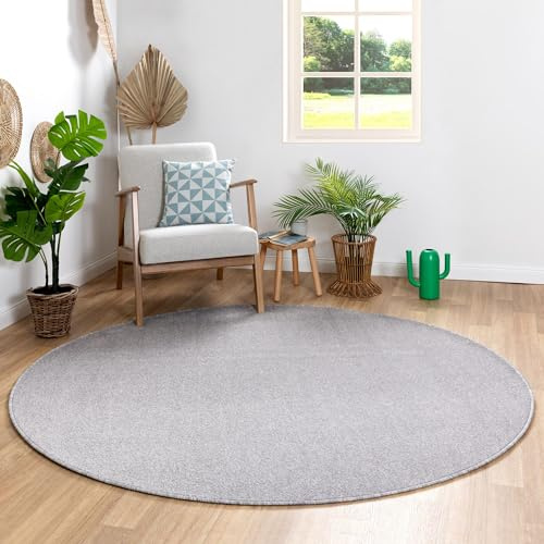 Steffensmeier Kurzflor Teppich Ibiza - Rund | Rund | Wohnzimmerteppich | modern | strapazierfähig und pflegeleicht | Grau| Größe: Ø 150 cm