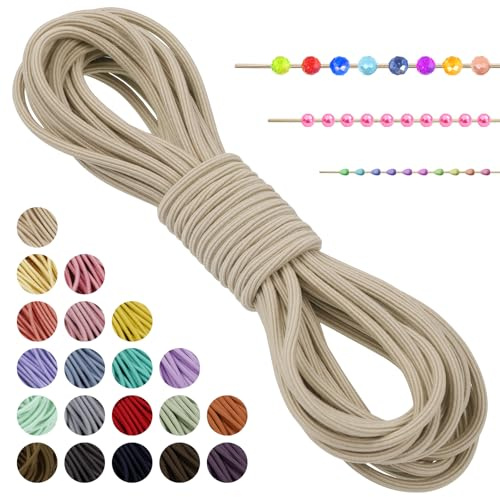 LEREATI Hilo Elastico para Pulseras, Cuerda Elástica 3mm x 5m Hilo Nylon Pulseras Goma Elastica para Pulseras, Collar, Joyería, Cintas el Pelo, Costura (Beige)