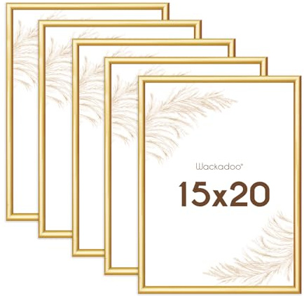 Wackadoo Bilderrahmen 15x20 Gold 5er Set Fotowand Fotorahmen aus leichtem Kunststoff mit Glas Picture frame Poster