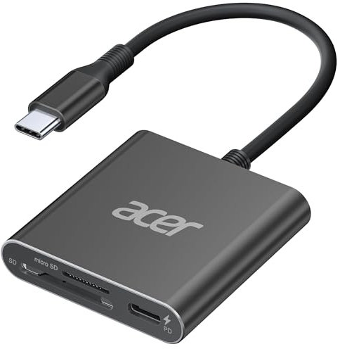 acer USB C SD Kartenleser 312MB/S mit 100W PD, UHS-II SD 4.0 Card Reader aus Aluminium USB C Micro SD Speicherkartenleser Adapter für iPhone 17 16 15 Serie,Galaxy S24,iPad Pro,MacBook Pro,Surface Pro.