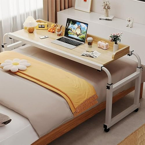 KHLMSRXJ Überbetttisch, Laptoptisch, höhenverstellbar, 65–95 cm, Überbetttisch auf Rollen, Computer-Arbeitsplatz, Überbetttisch, Stehtisch für Zuhause, Arbeiten, Essen