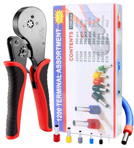 Donken Crimpzange mit 1200 Aderendhülsen Set für 0.08-16mm² | Sechskant Presszange, Aderendhülsenzange, Elektriker Werkzeug für Isoliert, Unisolierte, Crimpverbinder