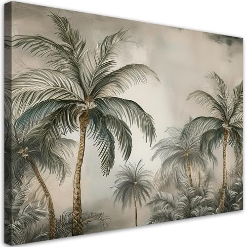 Feeby Leinwand Bilder - Dschungel Tropische Palmen - Canvas 120x80 cm - Deko Wohnzimmer - Wandbilder Schlafzimmer - Deko Aesthetic - Wand Deko - Leinwand Groß - Deko Zimmer - Leinwandbilder XXL