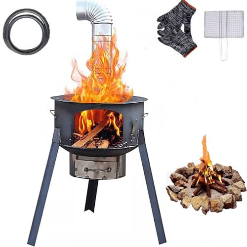 Portable Tent Wood Burning Stove, Camping Wood Burning Stove for Fired Cooker, Multi Fuel Camping Firewood Stove with Chimney Pipes for Cooking, Heating, Camping, Tent, Hiking, Fishing, BBQ