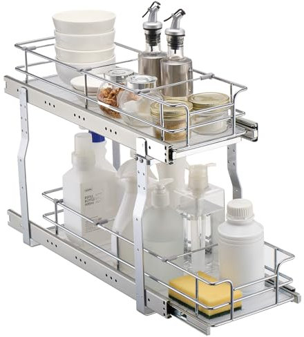 VEVOR Rangement sous Évier à 2 Niveaux 216x533x381 mm, Étagère Coulissante pour Placard en Acier Chromé, Organisateur Coulissant pour Cuisine, Taille d'Installation du Placard 254x558x457 mm