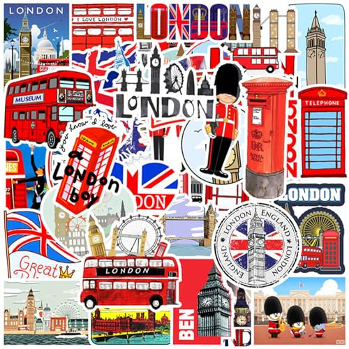 100 Stücke London Bus Sticker, London England Urlaub Reise Aufkleber | Rote Bus Sticker, London Stickers Reise Set, Vinyl Aufkleber für Koffer, Wasserflaschen, Laptop, Gepäck