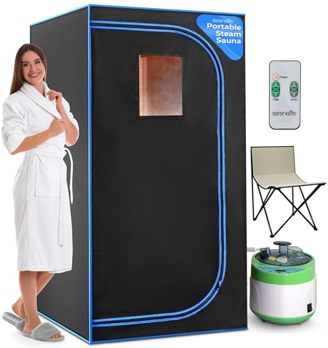 SereneLife, Portable Steam Sauna, Upgraded 2026 Model,1600w Heater,4L Steamer w/ETL Certificate, Pop up Indoor Home Spa Tent with Remote Control, for Detox, Relaxation & Stress Relief, Includes Chair