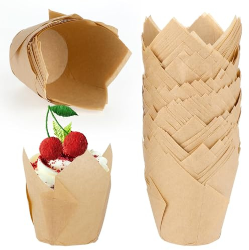 200pcs Natural Tulip Muffin Cases for Baking, Unbleached Baking Cups Cupcake Wrapper for Party, Cupcake Wrapper for Party, Wedding, Birthday, Christmas