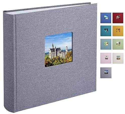 1DOT2 Leinen Fotoalbum, Fotobuch zum Selbstgestalten und Einkleben (30x30 cm, 120 Seiten, Grau)