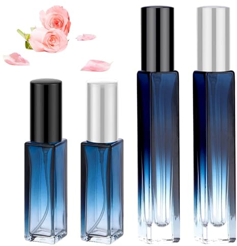 Kisstta 4 atomizadores de perfume rellenables, botella pulverizadora pequeña, vacía, para viajes, para viajes, rellenadores de perfume, mini set de perfume para bolso, viajes, vacaciones, 5 ml, 10 ml