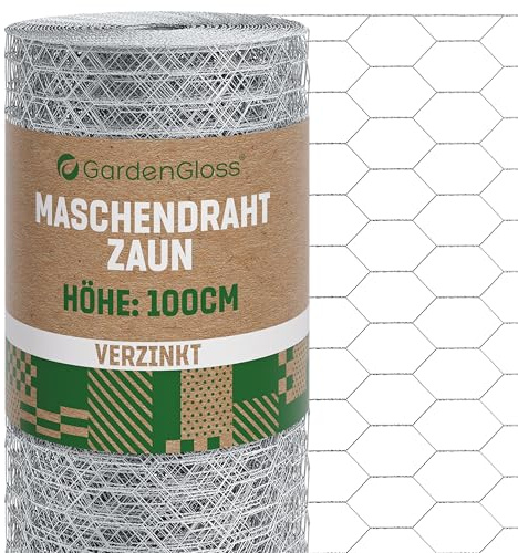 GardenGloss Maschendrahtzaun Verzinkt - Grobmaschig 25x45 mm - 100cmx25m | Grobmaschig - Für Hasen & Geflügel - Verzinkter Stahl - Witterungsbeständig