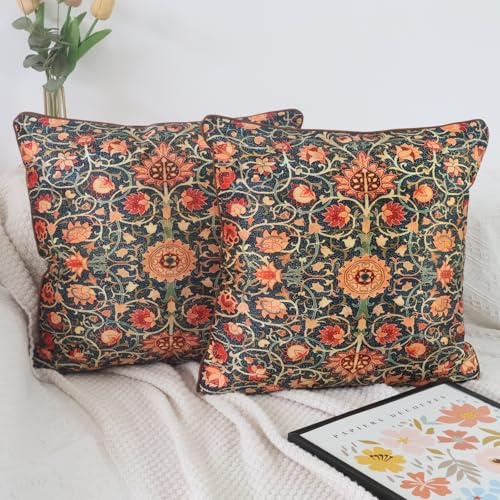 NIULAA Double-Sided Velvet Cushion Covers 45 x 45 Set of 2 Bohemian Sunflower Throw Pillows 18x18 Decorative Square Pillow Cases for Bed Sofa Floral Luxury Scatter Cushions