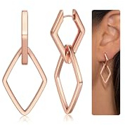 Finrezio Ohrringe Silber 925 Hängend Creolen Silber/Gold Ohrringe für Damen | Doppel Geometrie mit Anhänger Huggie Creolen Ohrringe Hypoallergene Schmuck für Damen Mädchen Silber/Gold/Rosegold