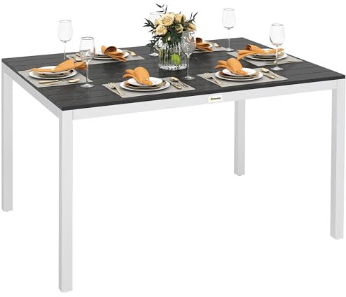 Outsunny Tavolo da pranzo da giardino rettangolare Tavolo da terrazza esterno 120 x 90 x 72 cm con struttura in alluminio imitazione legno e piano di lavoro a doghe carico 50 kg per patio balcone nero