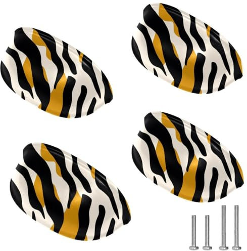 RODAILYCAY 4 tiranti per armadietti, motivo zebrato, a mezza luna, per cassetti, 8,6 cm di lunghezza, maniglie per armadietti da cucina, accessori per cassetti, maniglie per bagno, camera da letto