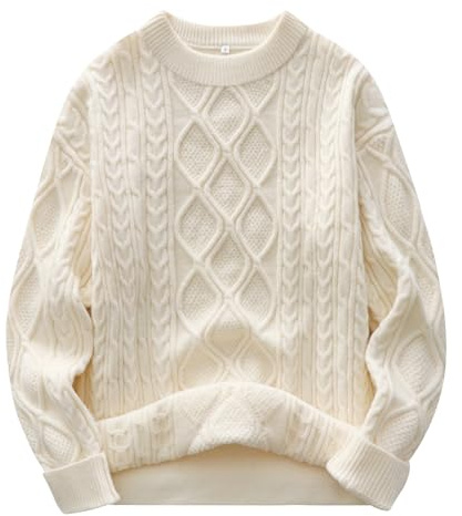 ANRABESS Women Oversized Chunky Cable Knitted Vintage Sweater 2025 Fall Winter Outfits Beige Large