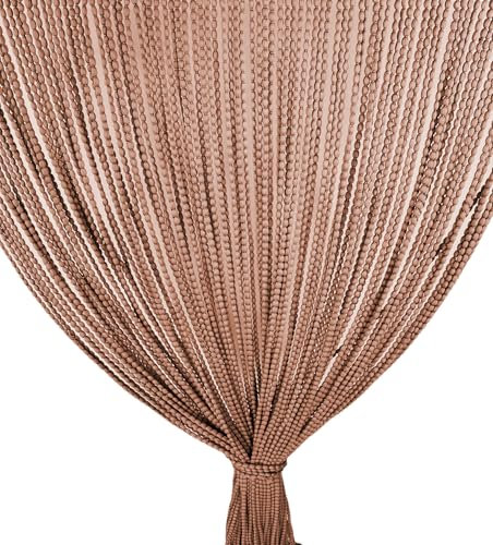 tex Family Mariel - Cortina suave con perlas de tela suave, antiinsectos, antiruidos con hilos, marrón, 120L X 220H cm (1 Panneaux)