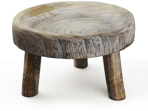Generisch Sgabello per fiori, 24 x 24 x 15 cm, rotondo, naturale, con 3 piedi, in vero legno massiccio, decorazione per piante