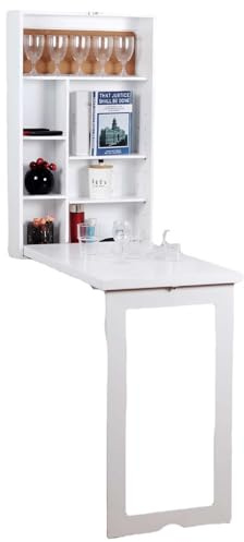Mesa Plegable de Pared con estantes, Convertible, Flotante, para computadora, estación de Trabajo multifunción, Ahorra Espacio en casa y Oficina, Color Blanco.