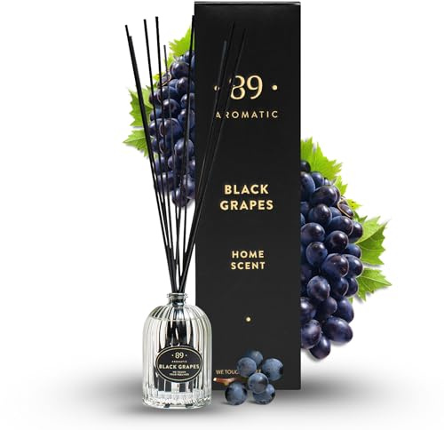 Aromatic •89• Diffuseur de parfum d'ambiance avec 7 bâtonnets parfumés – Parfum d'ambiance de luxe avec raisins noirs mûrs, désodorisant et parfum d'ambiance pour salon, bureau et appartement, salle