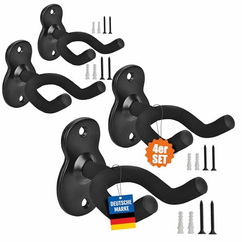 4er Set Gitarrenhalter für die Wand Wandhalterung Gitarre Universal Akustik | Universelle, drehbare Wandhalterung für Gitarre, E-Gitarre, Bass, Klassik und Ukulele Schutz durch EVA-Ummantelung