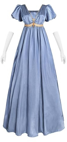 FCCAM Abito da donna Regency Jane Austen abiti lunghi vintage abito da ballo vittoriano con guanti abito in vita impero, S