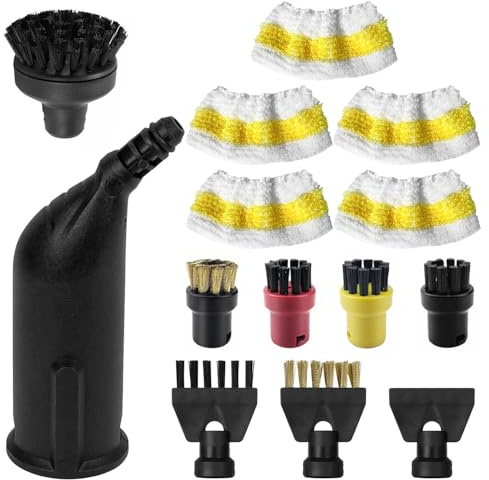 14 Piezas para Limpiadores a Vapor Kärcher Easyfix SC1 SC2 SC3 SC4 SC5, Incl. Boquilla Alargadora, Cepillo Redondo, Cepillo para Juntas, Paños de Microfibra y Rascador, Accesorios (14 piezas)
