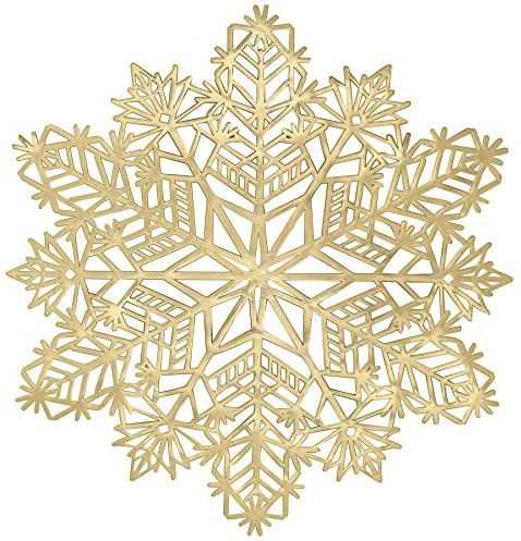 LUKDUNG 6 Stück Weihnachten Schneeflocke Platzset Rund, PVC Ausgehöhlte Platzsets Tischsets, Tischset Rund, Abwaschbar Platzset, Dekorative Platzteller für Küche, Zuhause, Party, Ø38cm, Gold