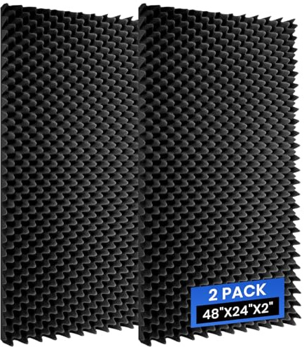 2 Pack Acoustic Foam Panels, 48''X24''X2'' Egg Crate Sound Proof Foam, High Density Noise Cancelling Soundproofing Wall Panels for Studio Office Game Room (Black)