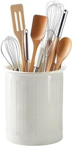 UQMIQURA Küchenutensilienhalter Keramik für Küchentheke, 13,4 x 10.8 cm Groß Küchenutensilienhalter, Utensilienhalter Küche, Arbeitsplatte Aufbewahrung, Relief Besteckhalter für Küche - Weiß