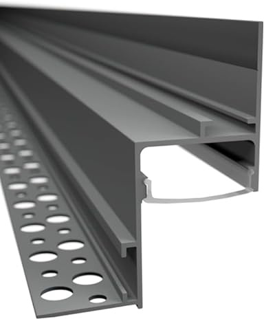 ledomec LED Trockenbau Profil SCHATTENFUGE EINPUTZ, Indirekte Beleuchtung für Innenräume, 22mm Breite, Aluminium Eloxiert, Modern, für Wohnzimmer, Flur, Hotel & Gewerbe (1m + Abdeckung Milchig)