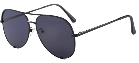 Long Keeper Pilot i metall, solglasögon för män, kvinnor, klassisk extra stor retro, pilotglasögon, tonade flygare, solglasögon, guld, stora pilotglasögon, UV400 skydd, Svart ram – mörkgrå glas