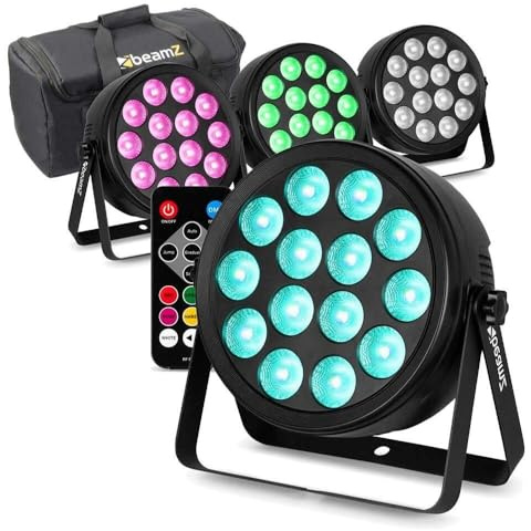 BeamZ BCC145 LED PAR Scheinwerfer, 4er Set mit Tasche, 14x 4W RGBW LEDs, Partylicht mit DMX & Musiksteuerung, Effektstrahler mit Fernbedienung & Vorprogrammierte Shows – Bühnenbeleuchtung, DJ Light
