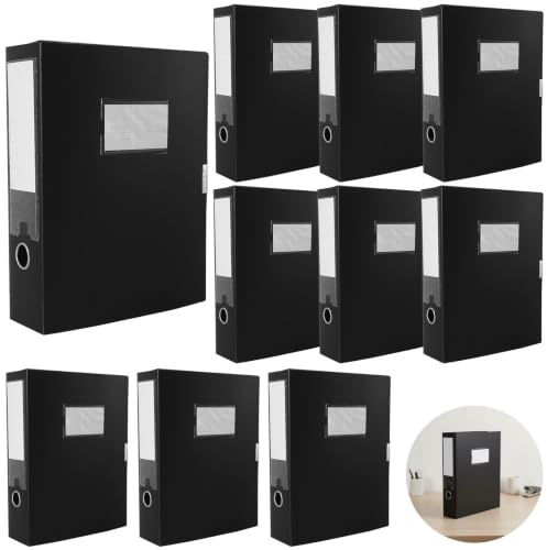 YAGOKKI 10 Pcs A4 File Boxes, Black Plastic Document Storage Filing Boxes, PP File Organizers with Label Windows, Foolscap Folders for Office, Home, Library, and Archive Storage Box Files