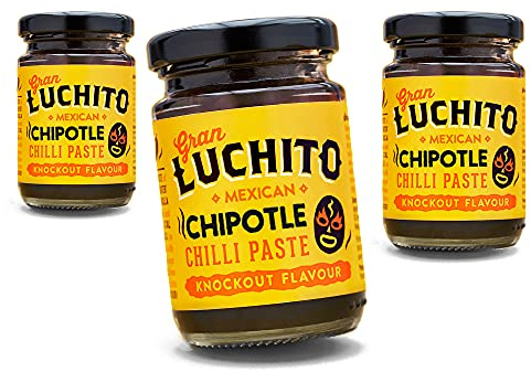 Gran Luchito Pasta de Chile Chipotle Mexicano 100g | Hecho a mano en México | Pasta de cocina súper ahumada con una especia mediana a picante | Perfecto para cocinar comida mexicana (paquete de 3)