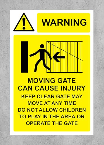 Warning Moving gates can cause injury safety sign - 3mm Aluminium sign 300mm x 200mm