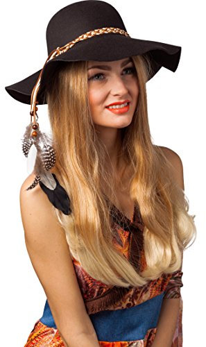 Amakando Slå hatt 70 med fjädrar vintage huvudbonad sju sommarhatt festival damhatt blomma kraft tyghatt hippie hatt