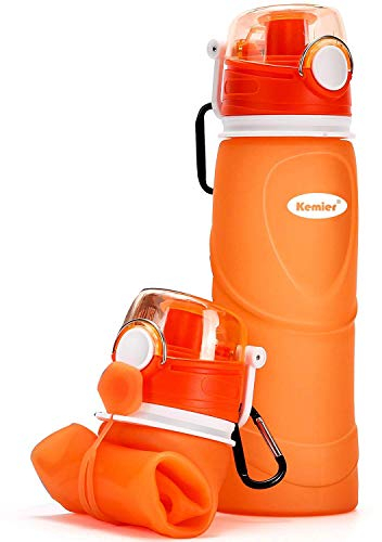 Kemier Bottiglia d'Acqua di Silicone Pieghevole,750ml,Medical Grade,Senza BPA,Approvato Dalla FDA.Arrotolabile,a Prova di Perdite,Pieghevole,a Prova di Perdite,per Sport e Uscite all'Aperto(arancione)