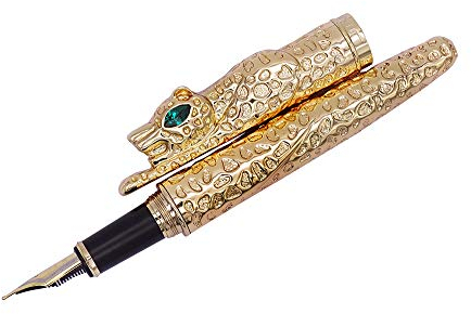 Jinhao Goldfarbener handgemachter Füllfederhalter in Leopardenform, 18KGP mittlere Spitze, Vintage Stifte, KalligraphieStift mit Nachfüllkonverter, Executive Stifte für Business Signature und