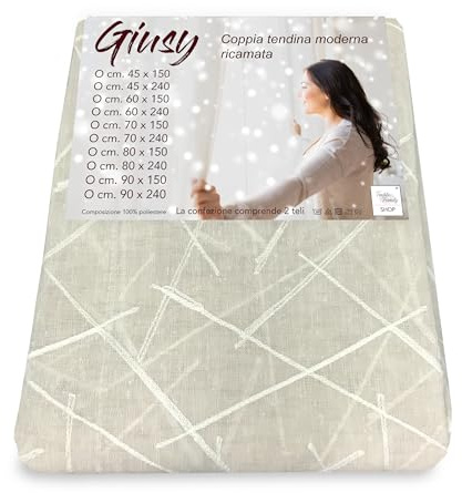Tex family Tendina Giusy Beige - Coppia Tende Vetro Moderne Semitrasparenti Effetto Bouclè in Poliestere - Coppia (2 Teli) CM. 45x150