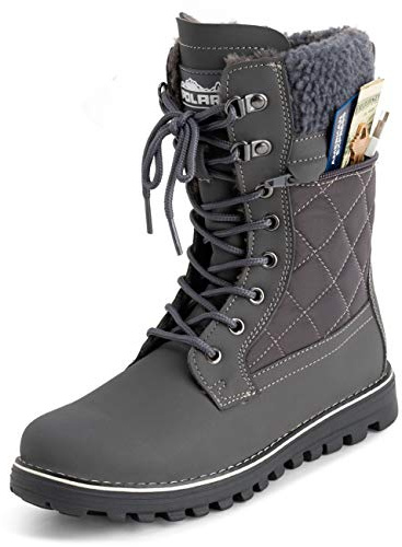 Polar Bottes Femme Hiver Impermeables – Semelle Memoire de Forme – Poche Exterieure – Fermeture Interieure – Semelle Crantee en Caoutchouc pour la Neige